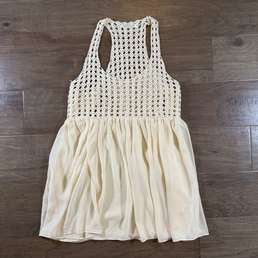 Millau Womens Crochet Mixed Media Racerback Tank Top Cream Ivory‎ Small